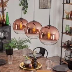 hofstein Suspension - Verre 30 cm Koyotot Clair, Cuivré, 3 lumières