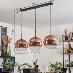 hofstein Suspension - Verre 30 cm Koyotot Clair, Cuivré, 3 lumières