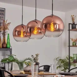 hofstein Suspension - Verre 30 cm Koyotot Clair, Cuivré, 3 lumières