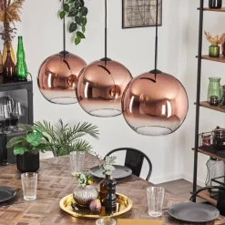 hofstein Suspension - Verre 30 cm Koyotot Clair, Cuivré, 3 lumières