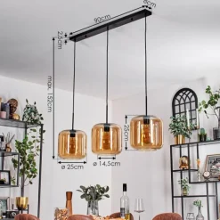 hofstein Suspension - Verre 25 cm Lauden Ambre, 3 lumières