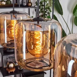 hofstein Suspension - Verre 25 cm Lauden Ambre, 3 lumières