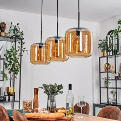 hofstein Suspension - Verre 25 cm Lauden Ambre, 3 lumières