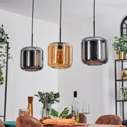 hofstein Suspension - Verre 25 cm Lauden Ambre, Chrome, 3 lumières