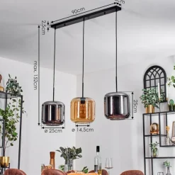 hofstein Suspension - Verre 25 cm Lauden Ambre, Chrome, 3 lumières