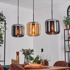 hofstein Suspension - Verre 25 cm Lauden Ambre, Chrome, 3 lumières