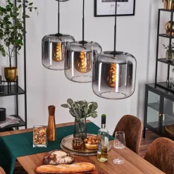 hofstein Suspension - Verre 25 cm Lauden Clair, Fumé, 3 lumières