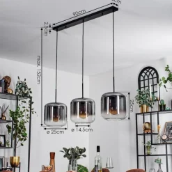 hofstein Suspension - Verre 25 cm Lauden Clair, Fumé, 3 lumières