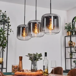 hofstein Suspension - Verre 25 cm Lauden Clair, Fumé, 3 lumières