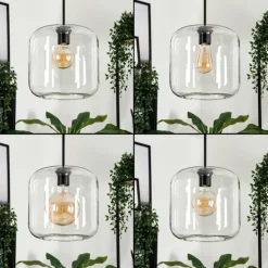 hofstein Suspension - Verre 25 cm Lauden Noir, 3 lumières