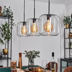 hofstein Suspension - Verre 25 cm Lauden Noir, 3 lumières