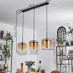hofstein Suspension - Verre 25 cm Lauden Ambre, Clair, 3 lumières