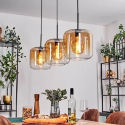 hofstein Suspension - Verre 25 cm Lauden Ambre, Clair, 3 lumières