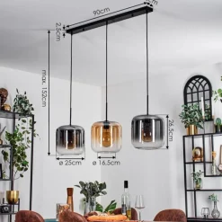 hofstein Suspension - Verre 25 cm Lauden Ambre, Clair, Fumé, 3 lumières