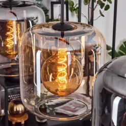hofstein Suspension - Verre 25 cm Lauden Ambre, Clair, Fumé, 3 lumières