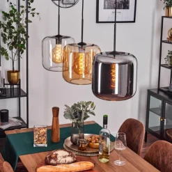 hofstein Suspension - Verre 25 cm Lauden Ambre, Chrome, Clair, 3 lumières