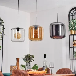 hofstein Suspension - Verre 25 cm Lauden Ambre, Chrome, Clair, 3 lumières