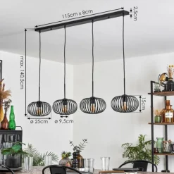 hofstein Suspension - Verre 25 cm Oravi Noir, 4 lumières