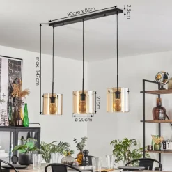 hofstein Suspension - Verre 20 cm Parane Ambre, 3 lumières