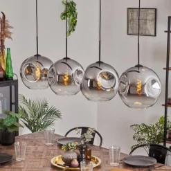 hofstein Suspension - Verre 30 cm Ripoll Chrome, Clair, 4 lumières