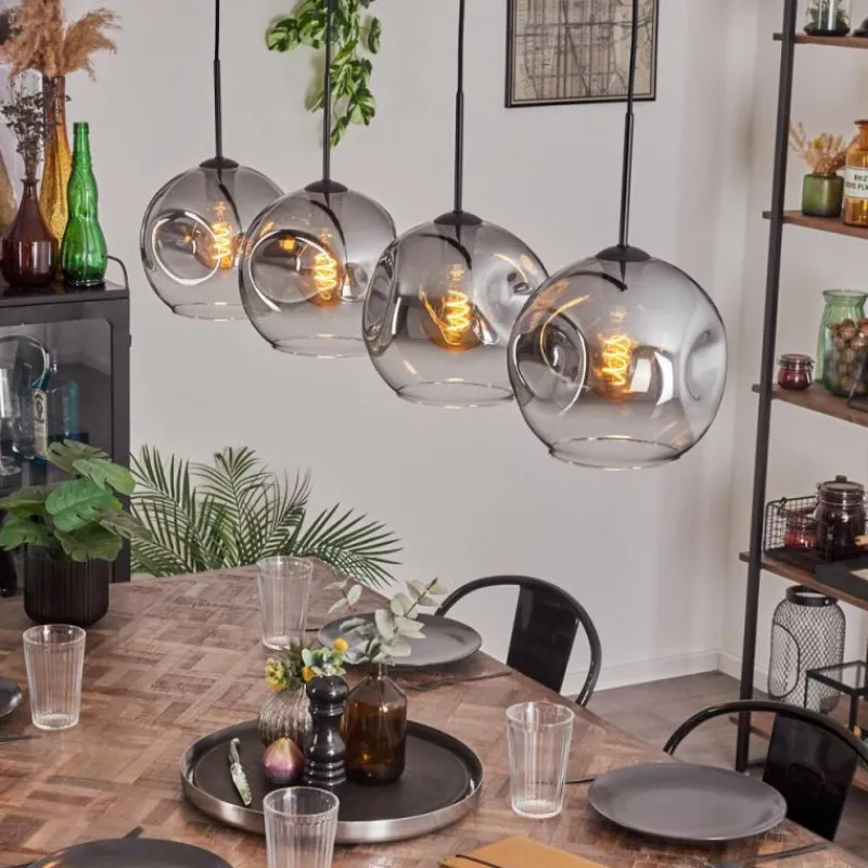 hofstein Suspension - Verre 25 cm Ripoll Clair, Fumé, 4 lumières