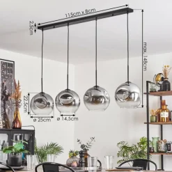 hofstein Suspension - Verre 25 cm Ripoll Clair, Fumé, 4 lumières