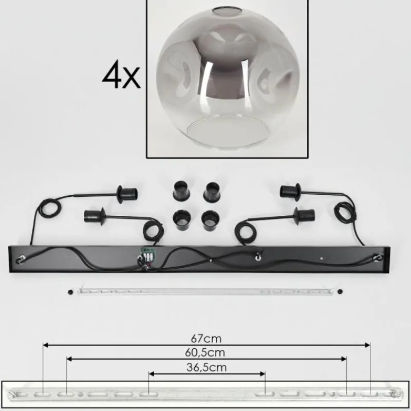 hofstein Suspension - Verre 25 cm Ripoll Clair, Fumé, 4 lumières
