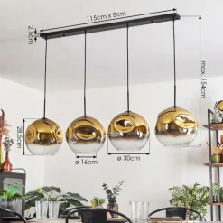 hofstein Suspension - Verre 30 cm Ripoll Or, Clair, 4 lumières