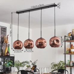 hofstein Suspension - Verre 25 cm Ripoll Cuivré, 4 lumières