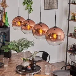 hofstein Suspension - Verre 25 cm Ripoll Clair, Cuivré, 4 lumières