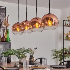 hofstein Suspension - Verre 25 cm Ripoll Clair, Cuivré, 4 lumières