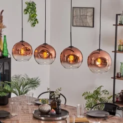 hofstein Suspension - Verre 25 cm Ripoll Clair, Cuivré, 4 lumières