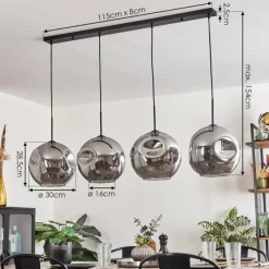 hofstein Suspension - Verre 30 cm Ripoll Fumé, 4 lumières