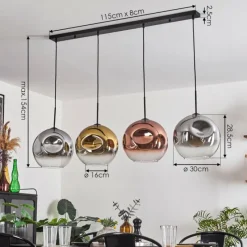 Lampes Dorées-hofstein Suspension - Verre 30 cm Ripoll Chrome, Or, Clair, Cuivré, Fumé, 4 lumières