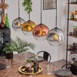 Lampes Dorées-hofstein Suspension - Verre 25 cm Ripoll Chrome, Or, Clair, Cuivré, Fumé, 4 lumières