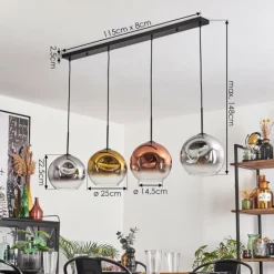 Lampes Dorées-hofstein Suspension - Verre 25 cm Ripoll Chrome, Or, Clair, Cuivré, Fumé, 4 lumières