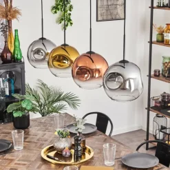 Lampes Dorées-hofstein Suspension - Verre 25 cm Ripoll Chrome, Or, Clair, Cuivré, Fumé, 4 lumières