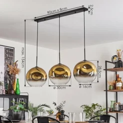 hofstein Suspension - Verre 30 cm Ripoll Or, Clair, 3 lumières