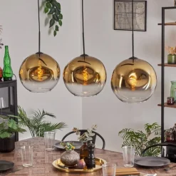 hofstein Suspension - Verre 30 cm Ripoll Or, Clair, 3 lumières