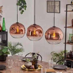 hofstein Suspension - Verre 30 cm Ripoll Clair, Cuivré, 3 lumières