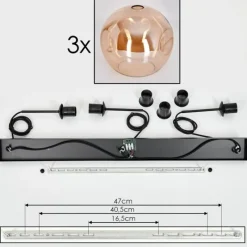 hofstein Suspension - Verre 30 cm Ripoll Noir, 3 lumières