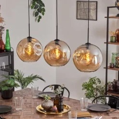 hofstein Suspension - Verre 30 cm Ripoll Noir, 3 lumières