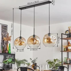 hofstein Suspension - Verre 30 cm Ripoll Noir, 3 lumières