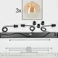 hofstein Suspension - Verre 30 cm Ripoll Noir, 3 lumières