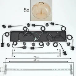 hofstein Suspension - Verre Apedo Ambre, Clair, 8 lumières