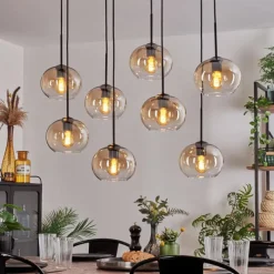 hofstein Suspension - Verre Apedo Ambre, Clair, 8 lumières