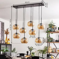 hofstein Suspension - Verre Apedo Ambre, 8 lumières