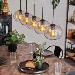 hofstein Suspension - Verre Apedo Ambre, Clair, 5 lumières