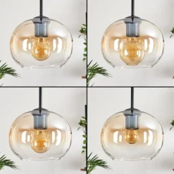 hofstein Suspension - Verre Apedo Ambre, Clair, 5 lumières