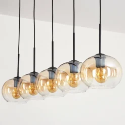 hofstein Suspension - Verre Apedo Ambre, Clair, 5 lumières